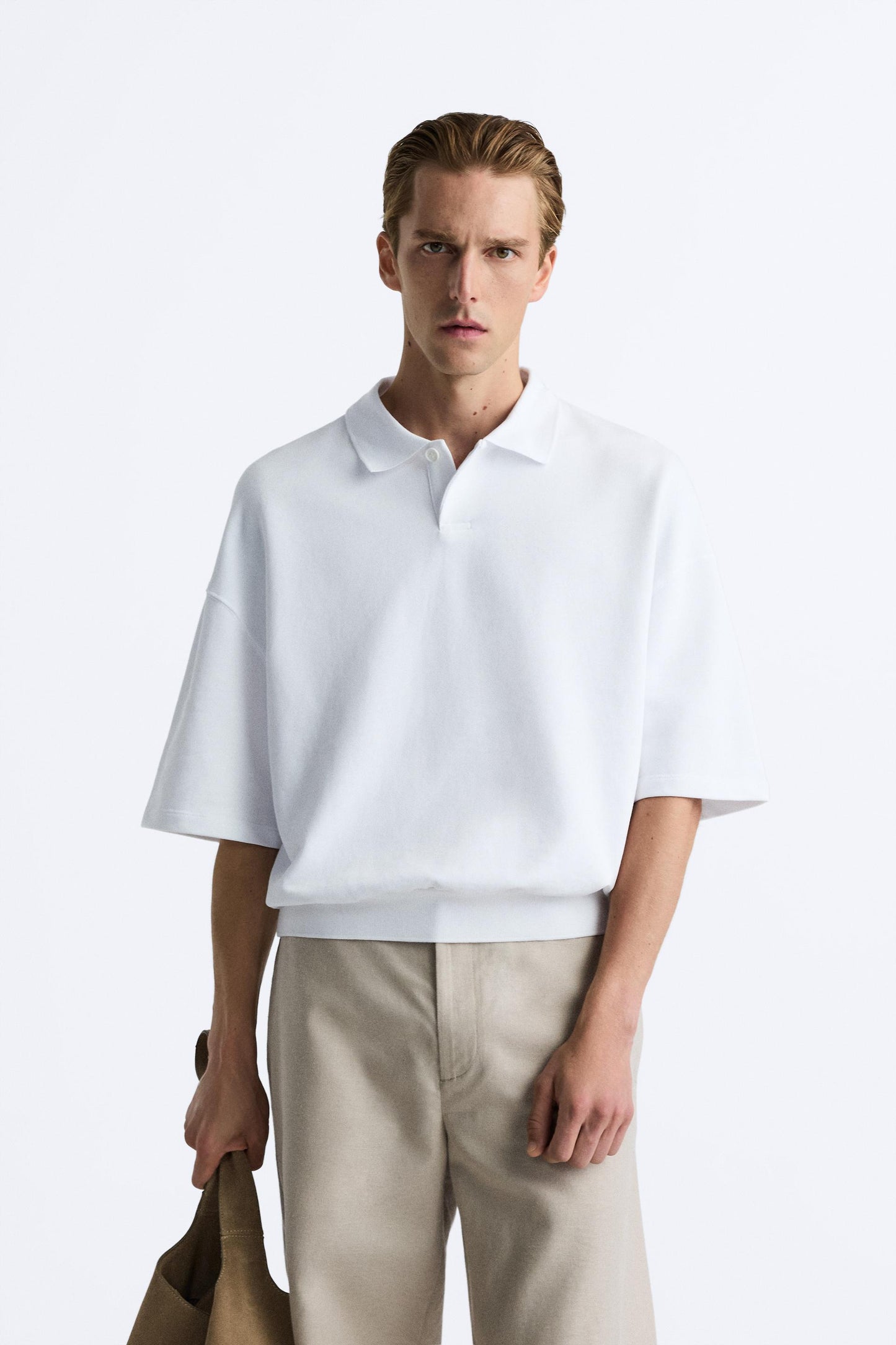 ZARA CROPPED POLO SWEATSHIRT IN WHITE