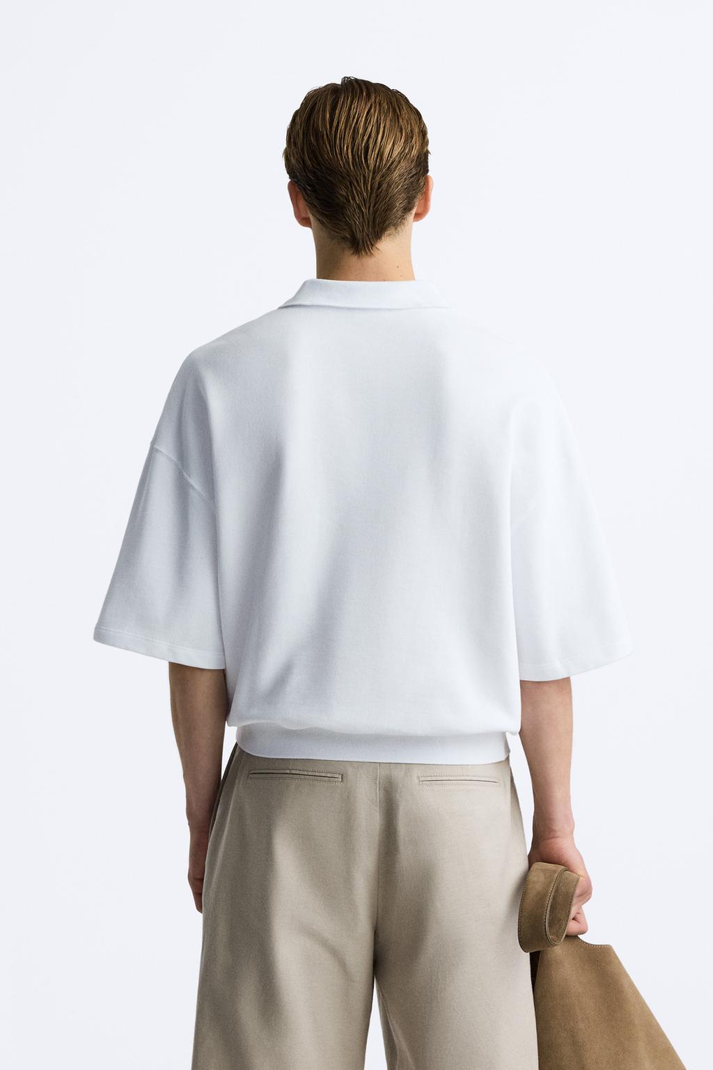 ZARA CROPPED POLO SWEATSHIRT IN WHITE