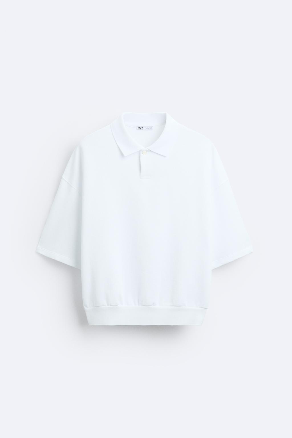 ZARA CROPPED POLO SWEATSHIRT IN WHITE