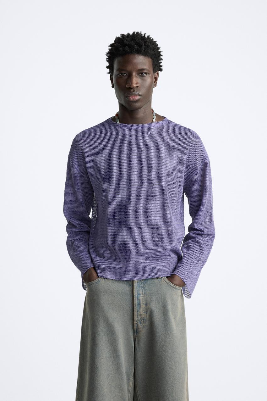 ZARA MESH CUTWORK TOP IN LILAC