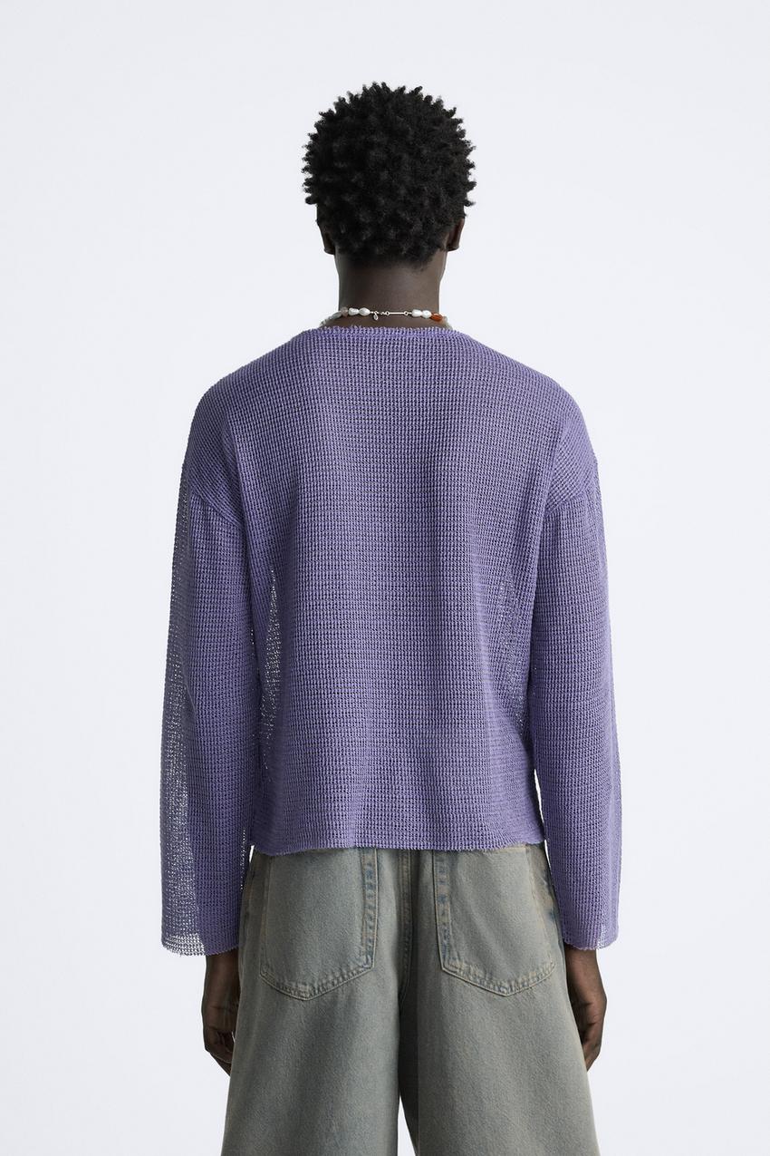 ZARA MESH CUTWORK TOP IN LILAC
