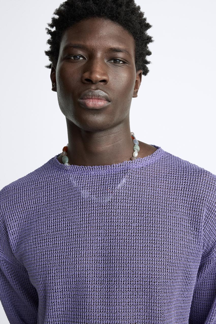 ZARA MESH CUTWORK TOP IN LILAC