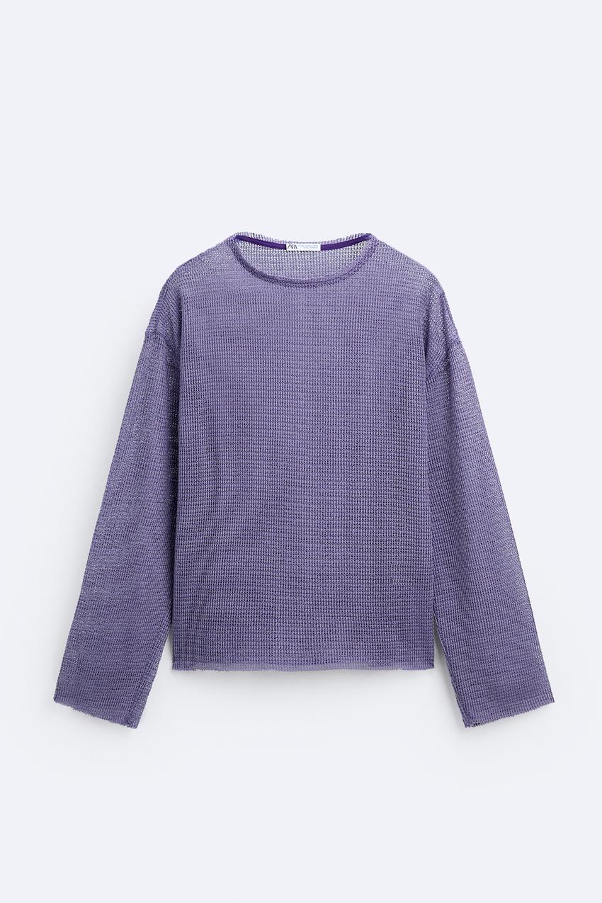 ZARA MESH CUTWORK TOP IN LILAC