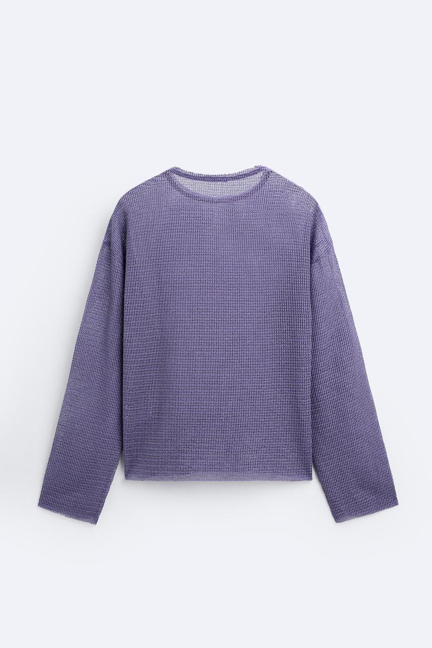 ZARA MESH CUTWORK TOP IN LILAC