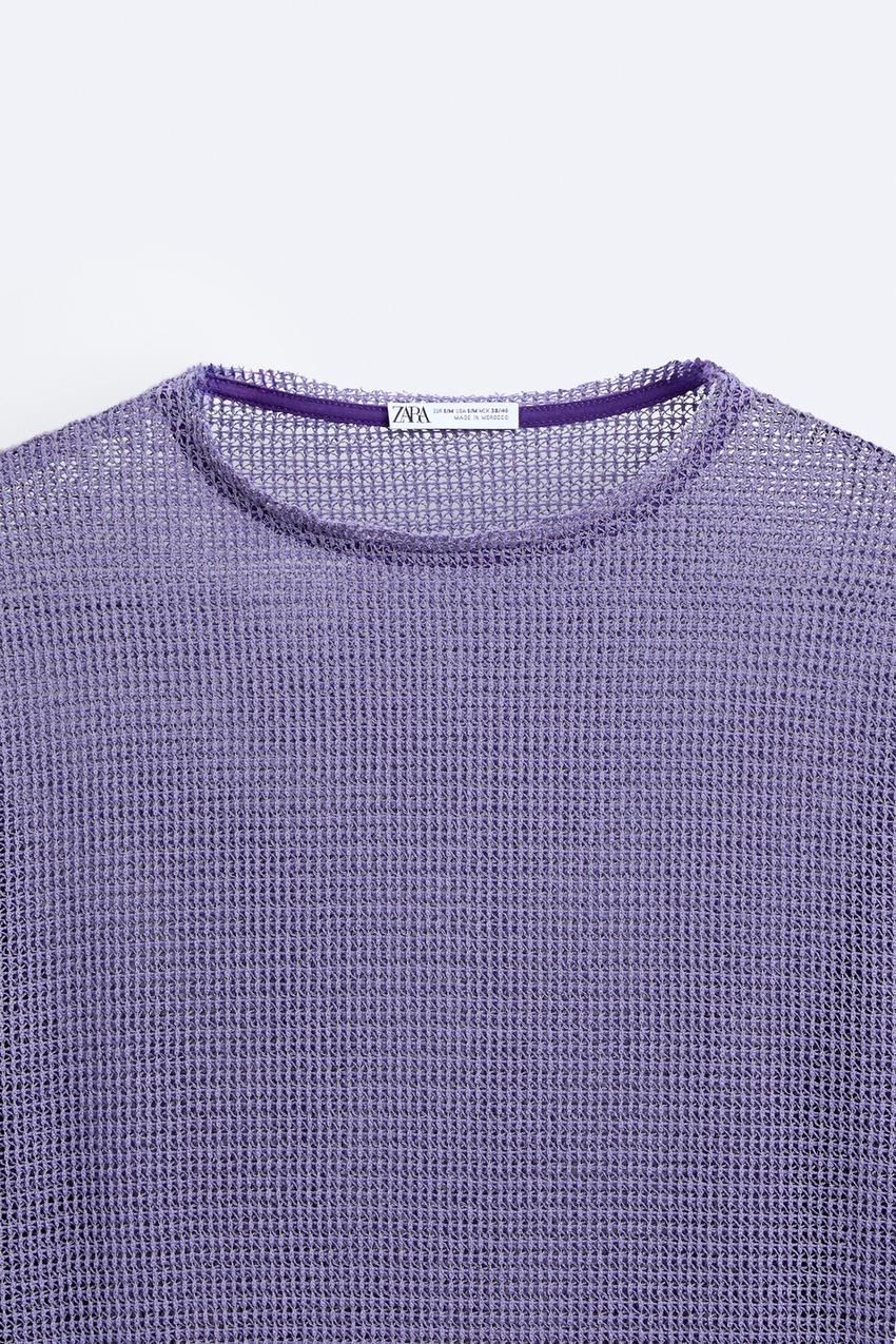 ZARA MESH CUTWORK TOP IN LILAC
