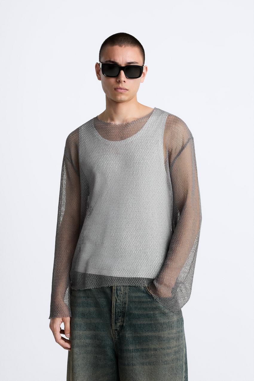 ZARA MESH KNIT TOP IN GREY