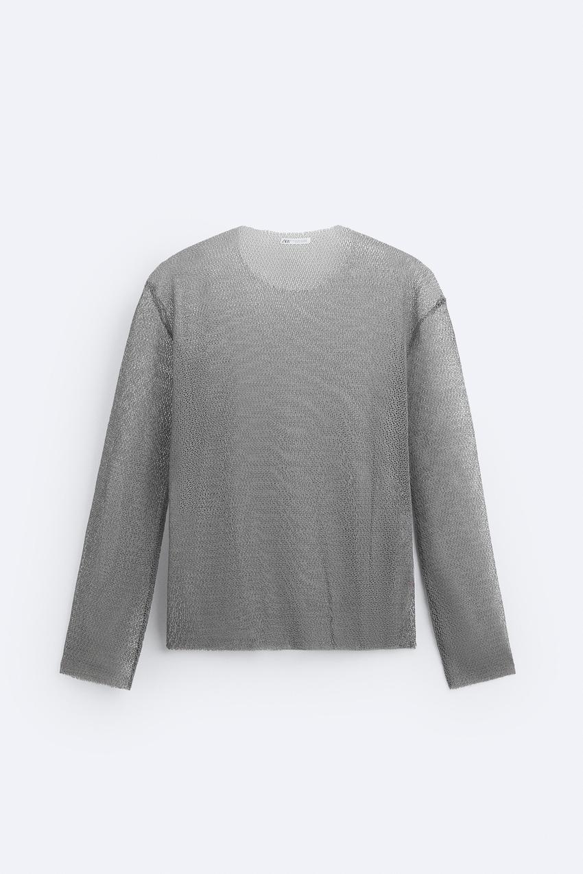 ZARA MESH KNIT TOP IN GREY