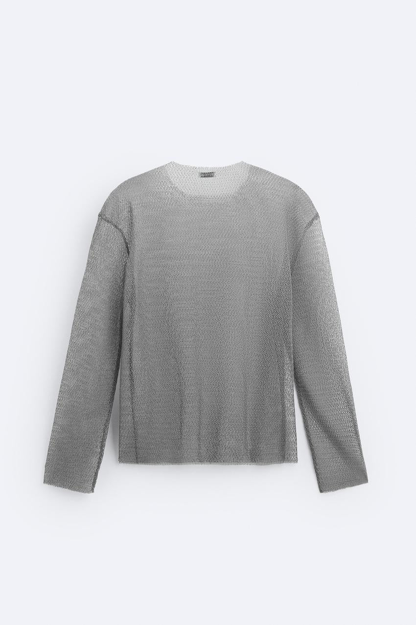 ZARA MESH KNIT TOP IN GREY