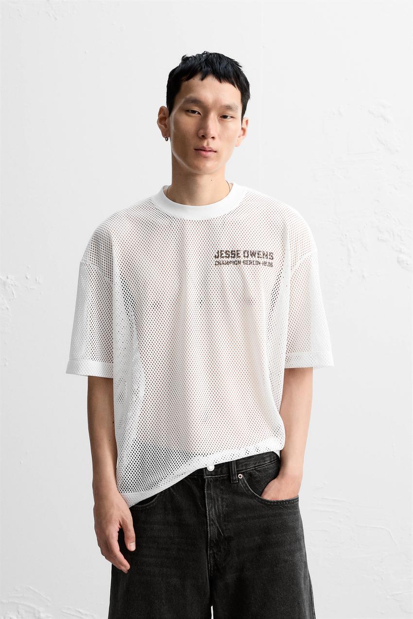 ZARA TEXTEURED JESSE OWENS SEE THROUGH T-SHIRT