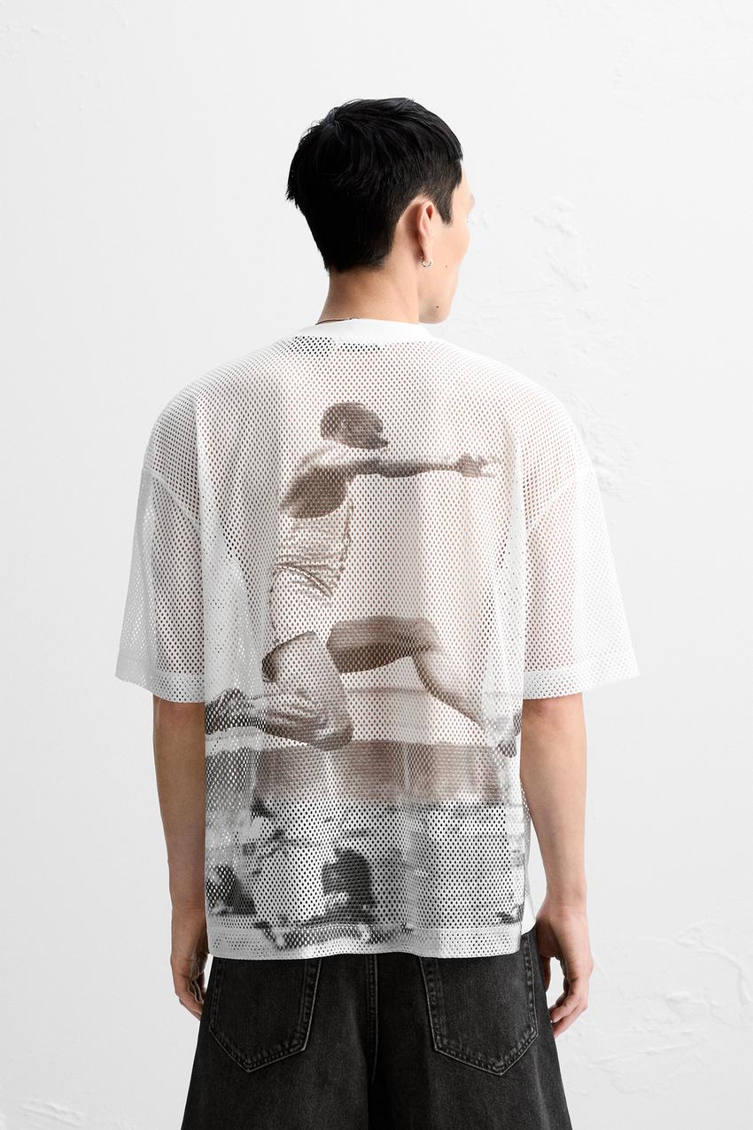 ZARA TEXTEURED JESSE OWENS SEE THROUGH T-SHIRT