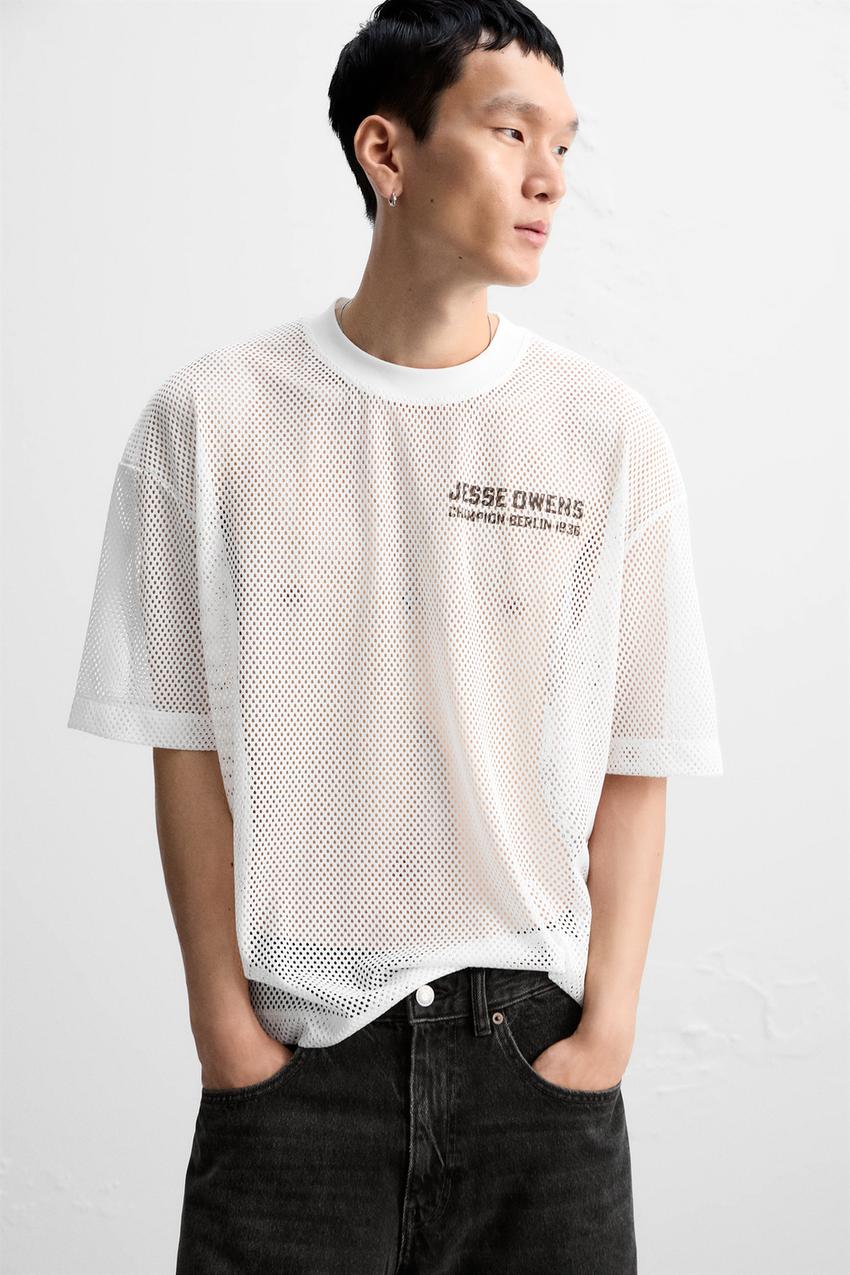 ZARA TEXTEURED JESSE OWENS SEE THROUGH T-SHIRT