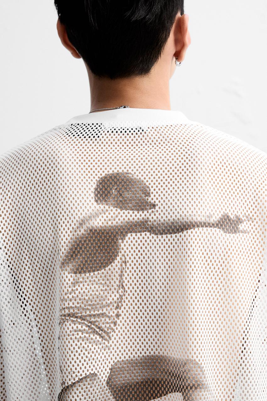 ZARA TEXTEURED JESSE OWENS SEE THROUGH T-SHIRT