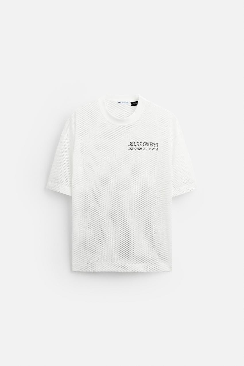 ZARA TEXTEURED JESSE OWENS SEE THROUGH T-SHIRT