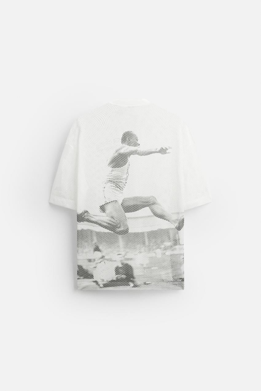 ZARA TEXTEURED JESSE OWENS SEE THROUGH T-SHIRT