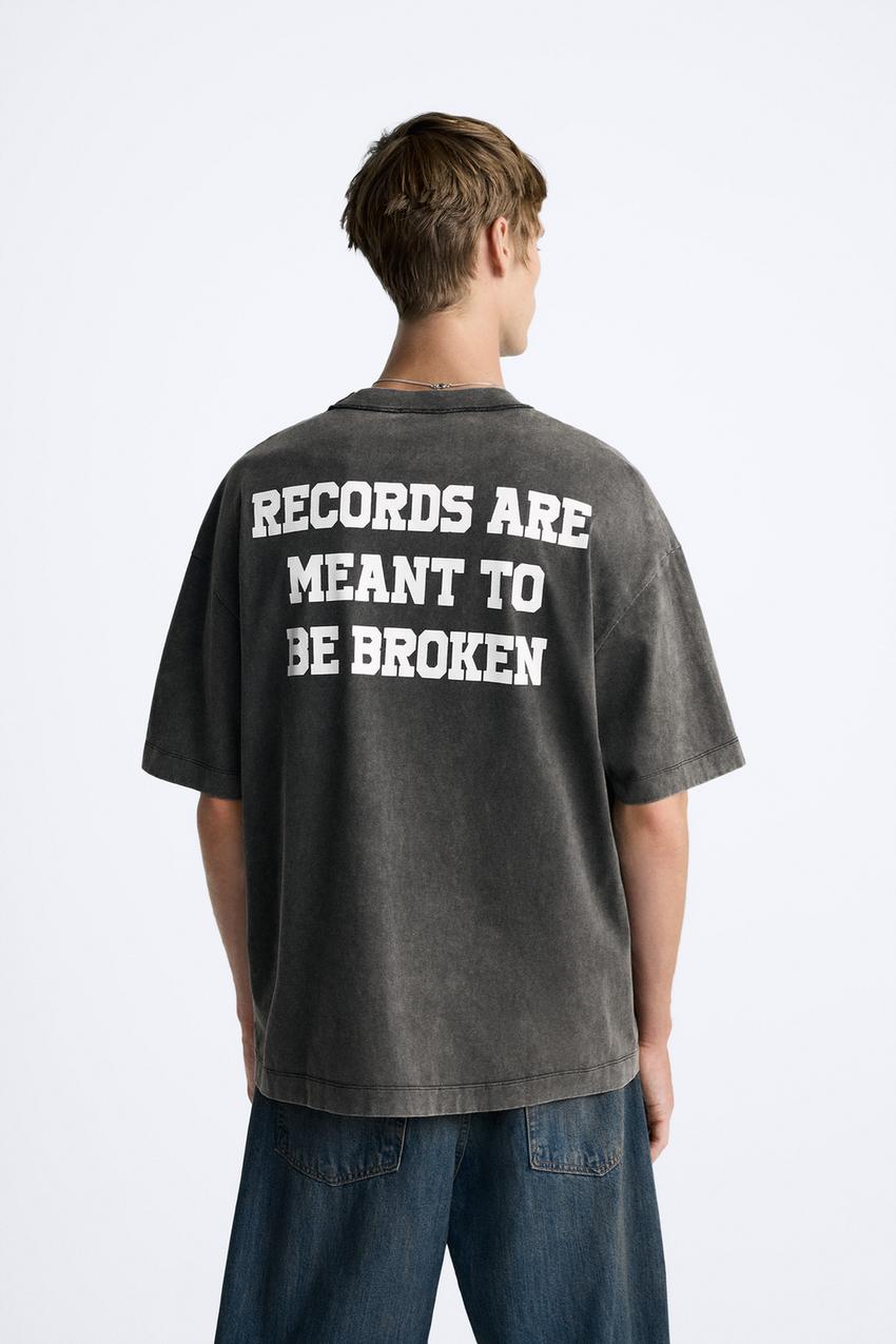 ZARA RECORDS PHOTO PRINT T SHIRT IN ANTHRACITE GREY