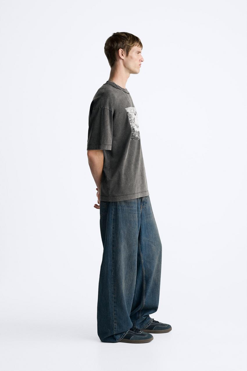 ZARA RECORDS PHOTO PRINT T SHIRT IN ANTHRACITE GREY