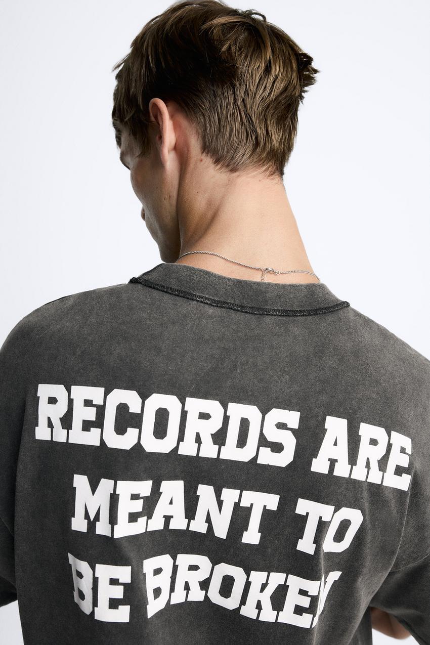 ZARA RECORDS PHOTO PRINT T SHIRT IN ANTHRACITE GREY