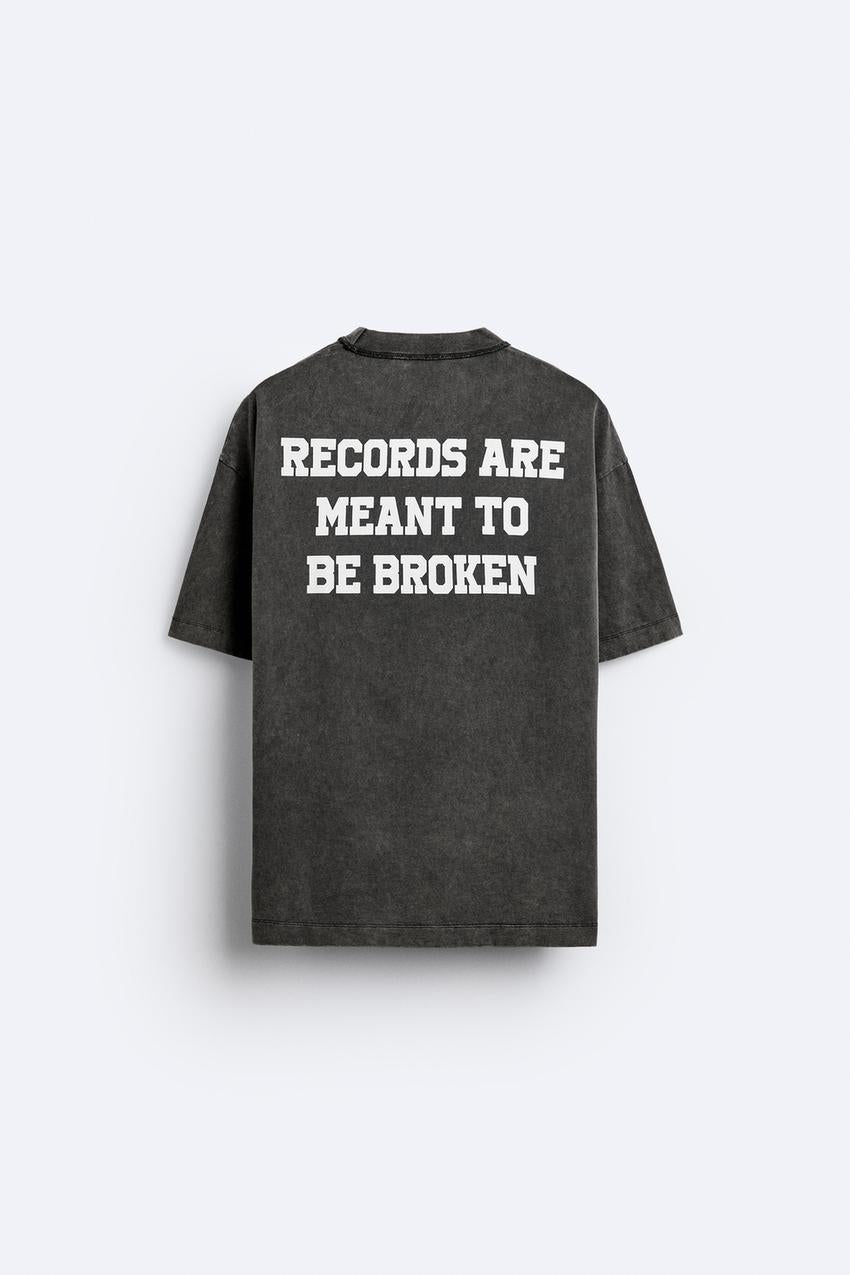 ZARA RECORDS PHOTO PRINT T SHIRT IN ANTHRACITE GREY