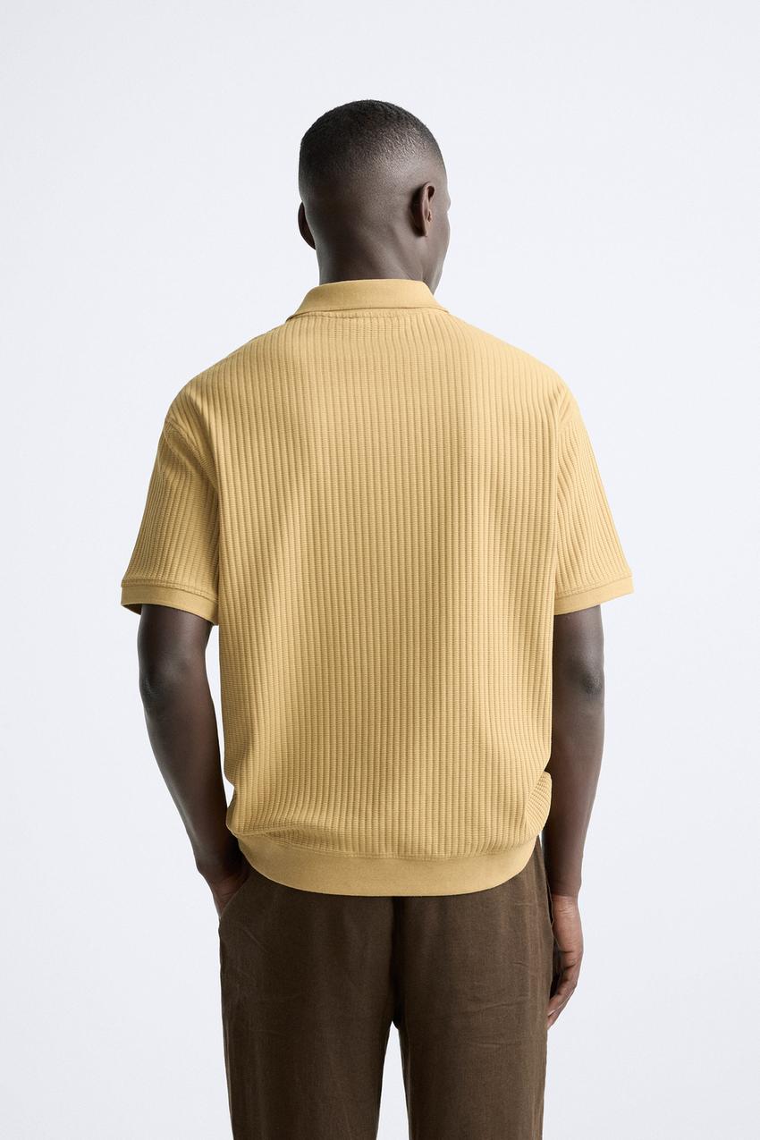 ZARA TEXTURED POLO SHIRT IN OCHRE