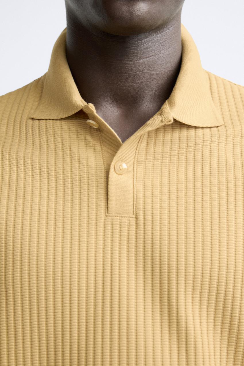 ZARA TEXTURED POLO SHIRT IN OCHRE