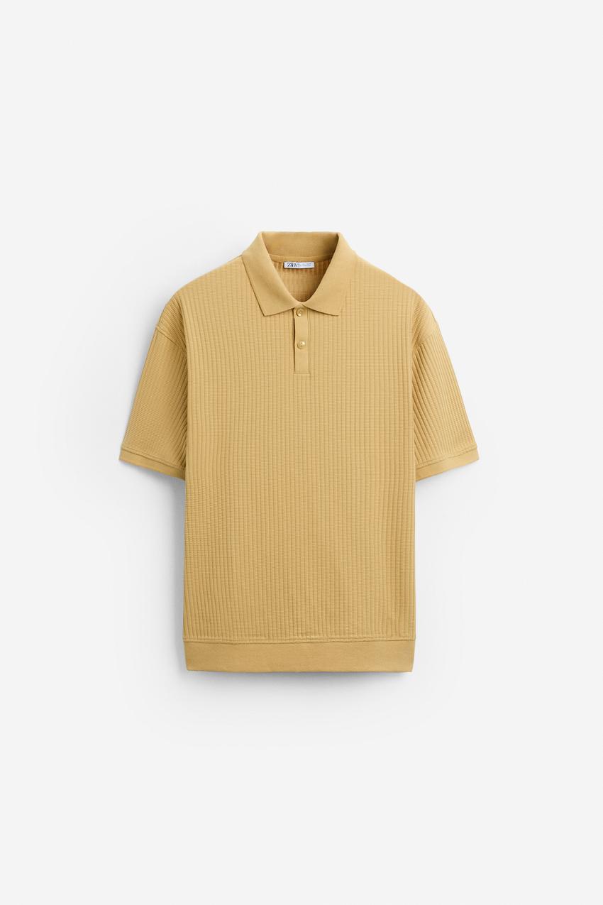 ZARA TEXTURED POLO SHIRT IN OCHRE