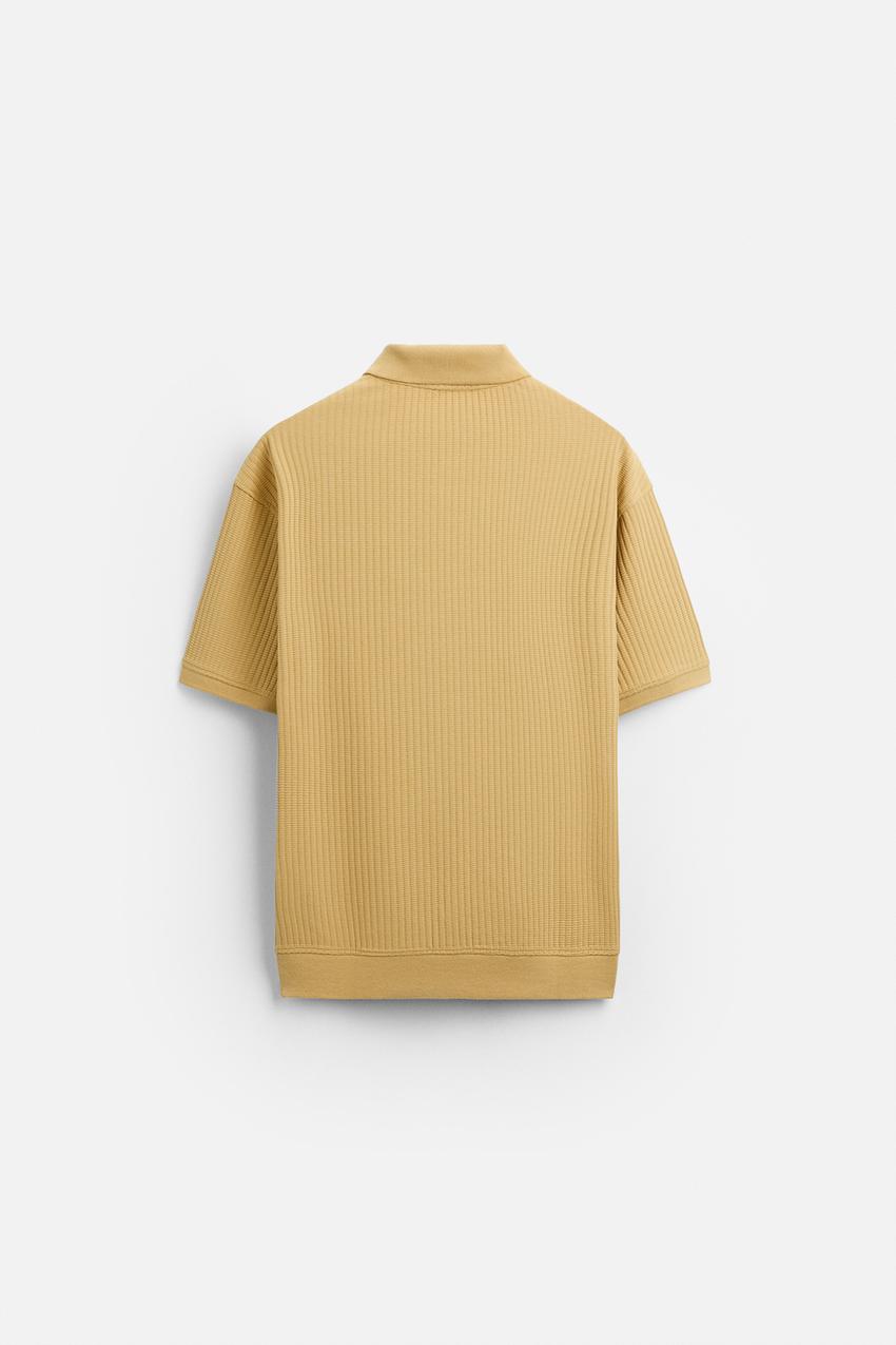 ZARA TEXTURED POLO SHIRT IN OCHRE