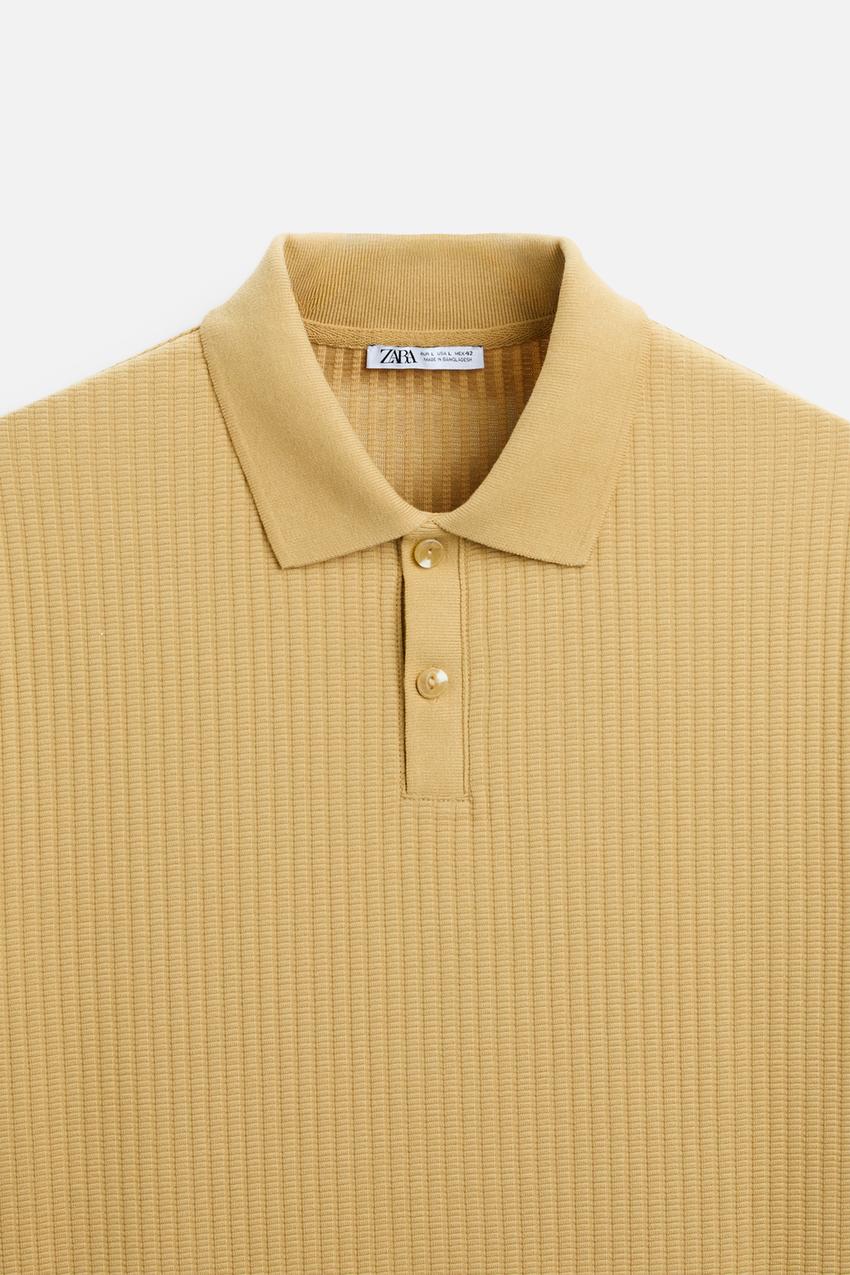 ZARA TEXTURED POLO SHIRT IN OCHRE