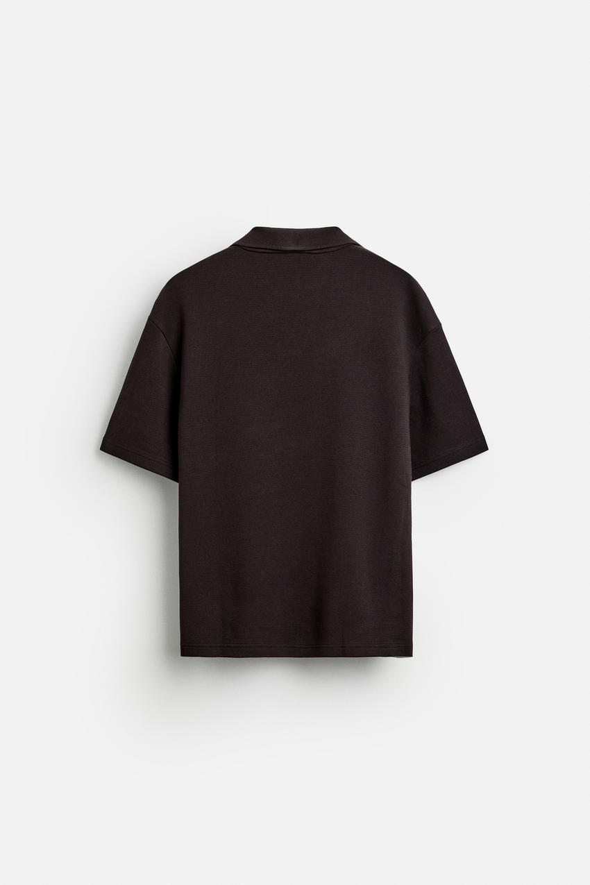 ZARA OPEN NECK GEOMETRIC JACQUARD POLO SHIRT