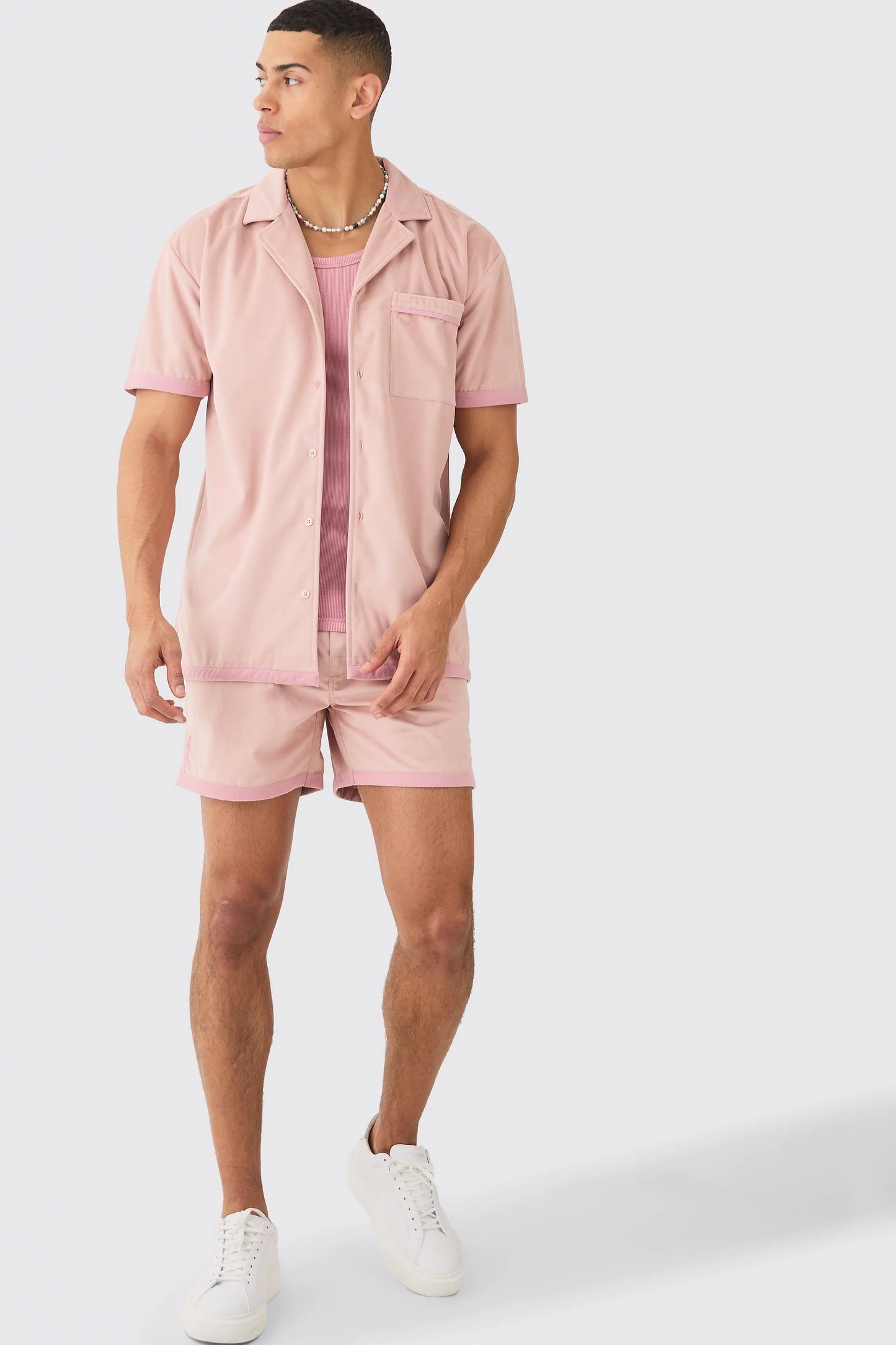 Boohoo FAUX SUEDE OVERSIZED SHIRT AND SHORT SET