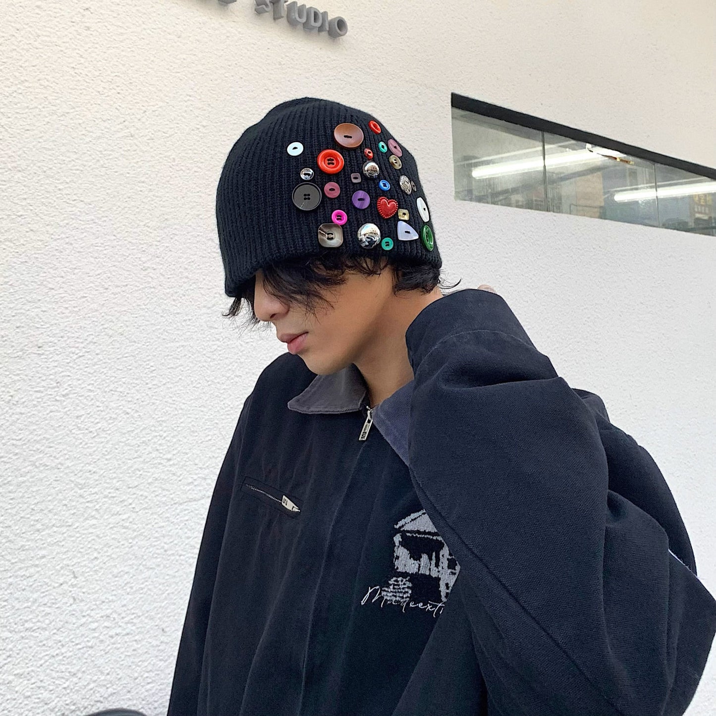 Y2k knit button beanie