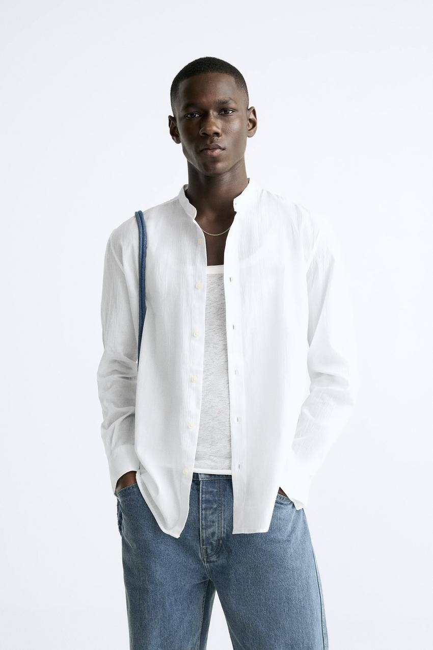 ZARA CREASED-EFFECT COTTON SHIRT IN WHITE