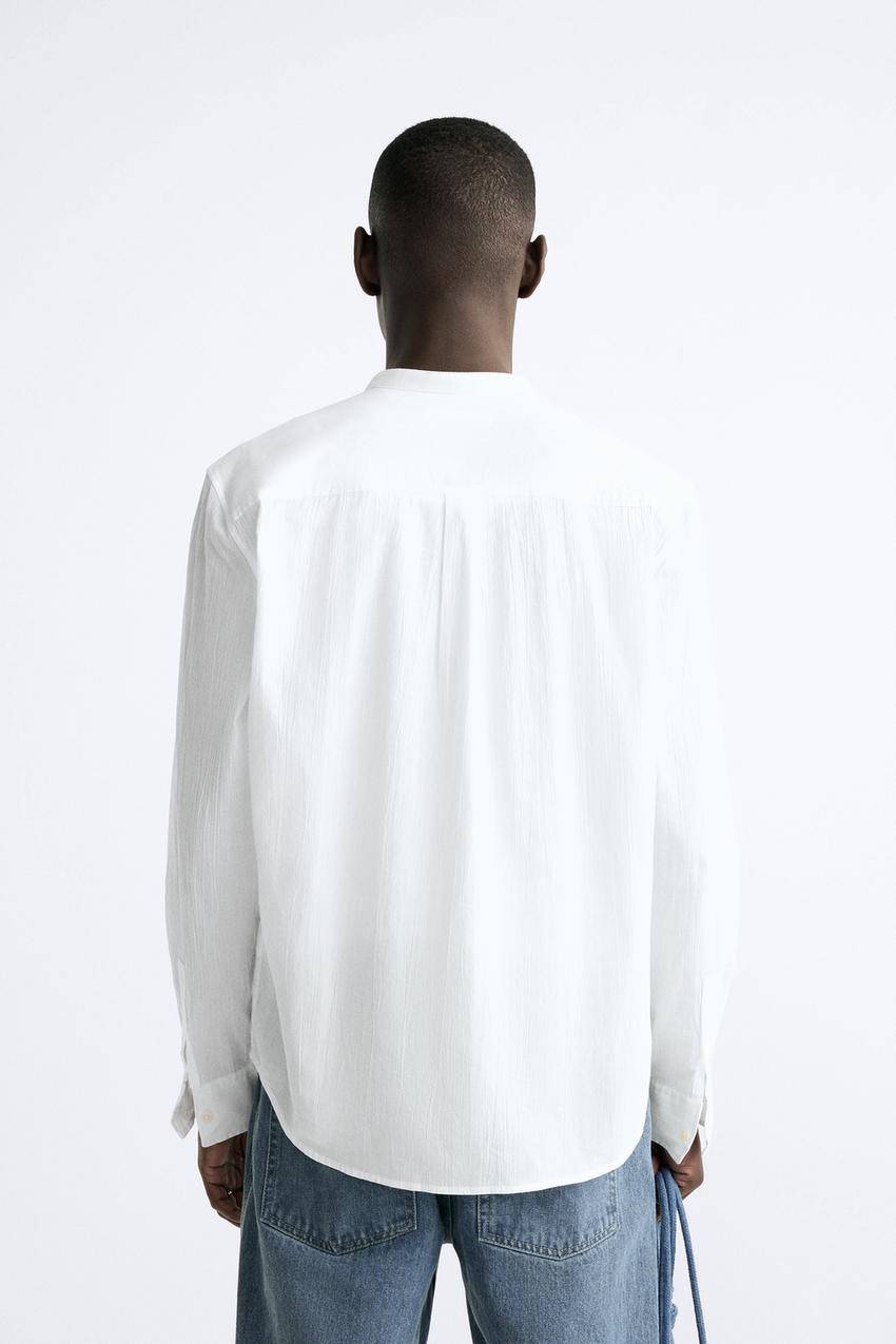 ZARA CREASED-EFFECT COTTON SHIRT IN WHITE