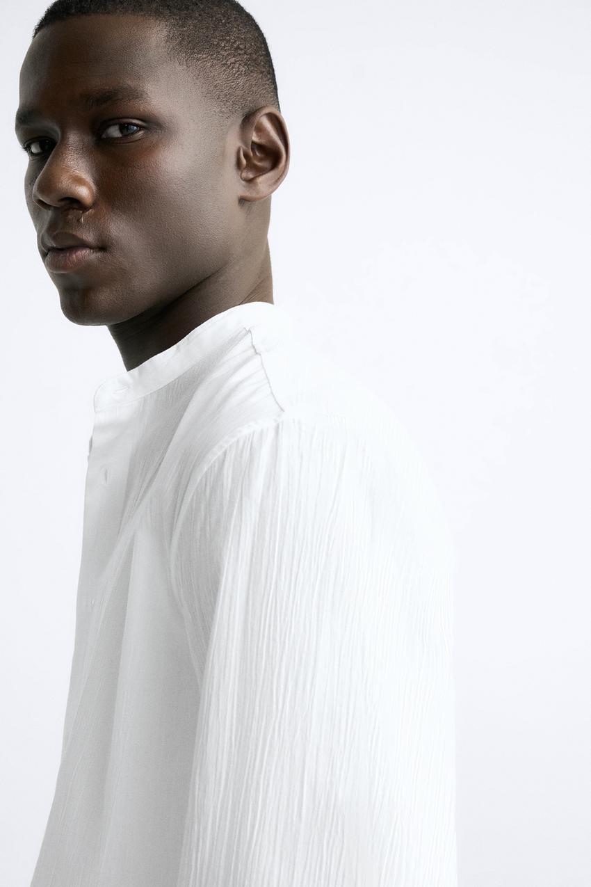 ZARA CREASED-EFFECT COTTON SHIRT IN WHITE