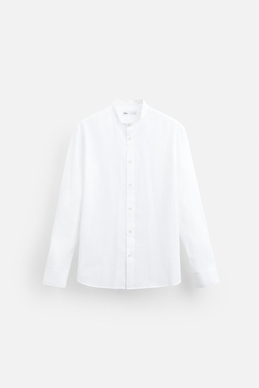 ZARA CREASED-EFFECT COTTON SHIRT IN WHITE