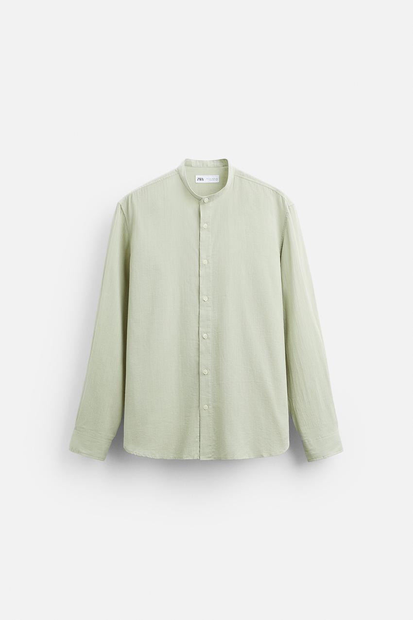ZARA CREASED-EFFECT COTTON SHIRT IN GREEN