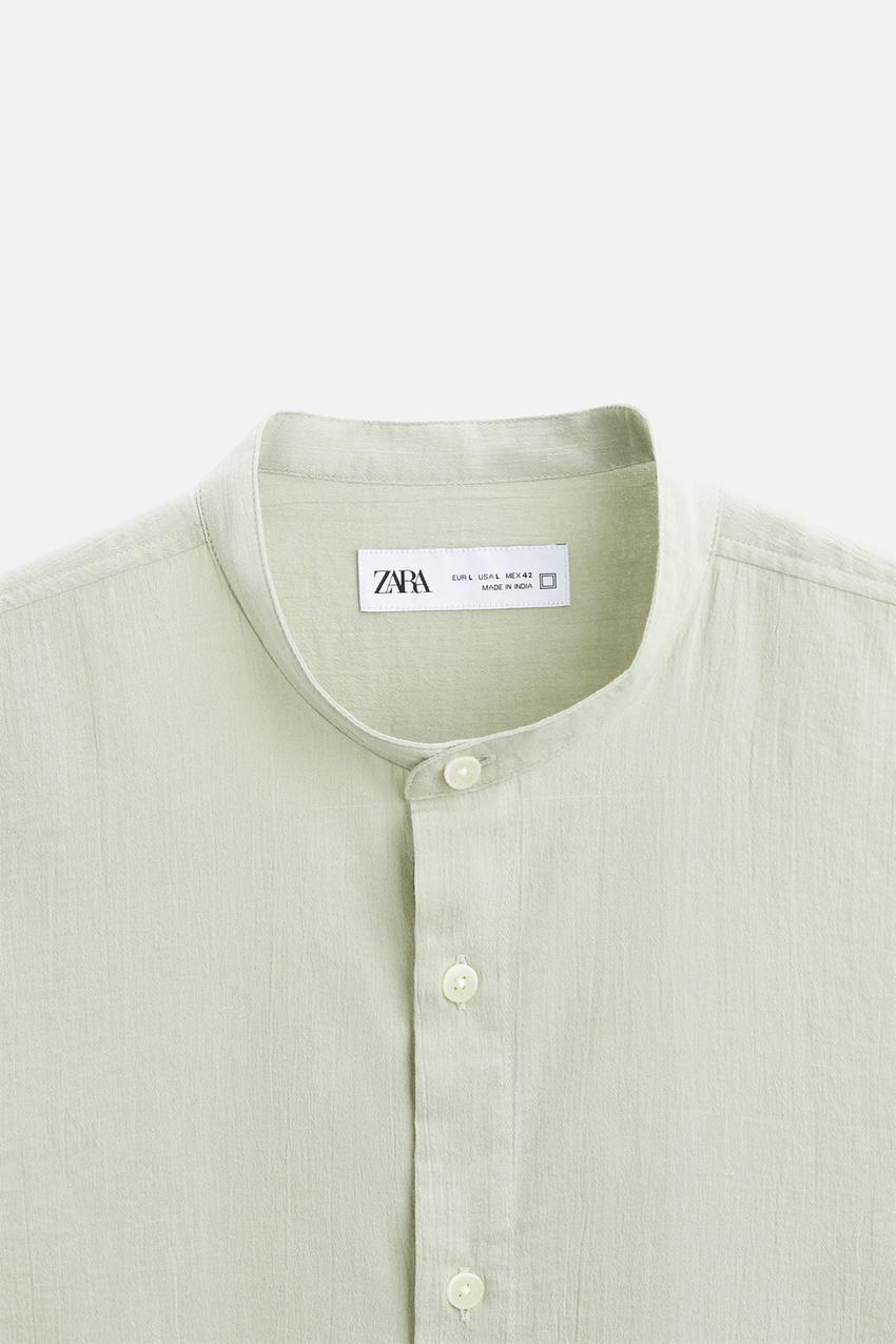 ZARA CREASED-EFFECT COTTON SHIRT IN GREEN