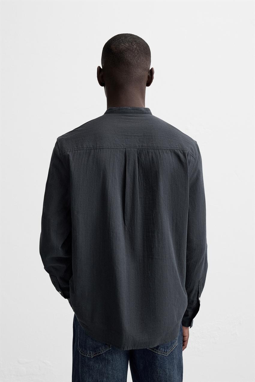 ZARA CREASED-EFFECT COTTON SHIRT IN DARK GREY