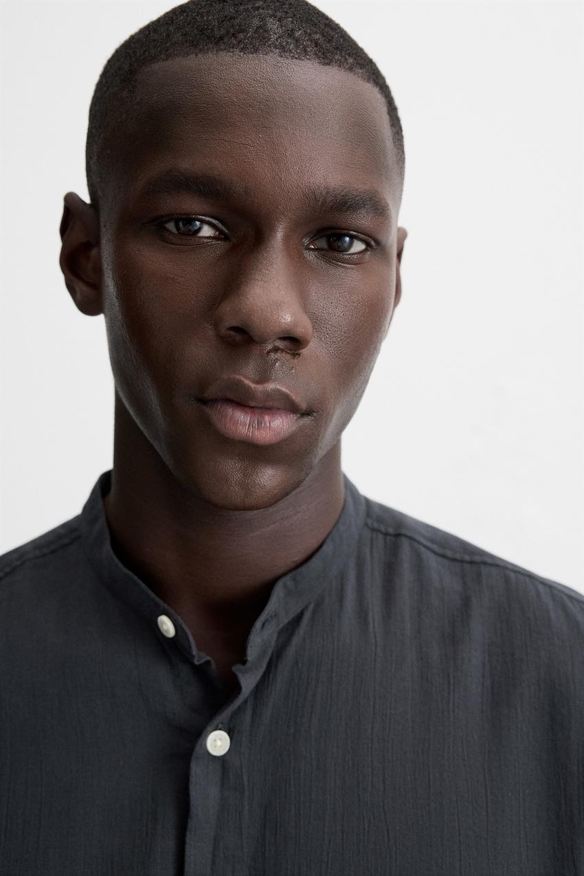 ZARA CREASED-EFFECT COTTON SHIRT IN DARK GREY