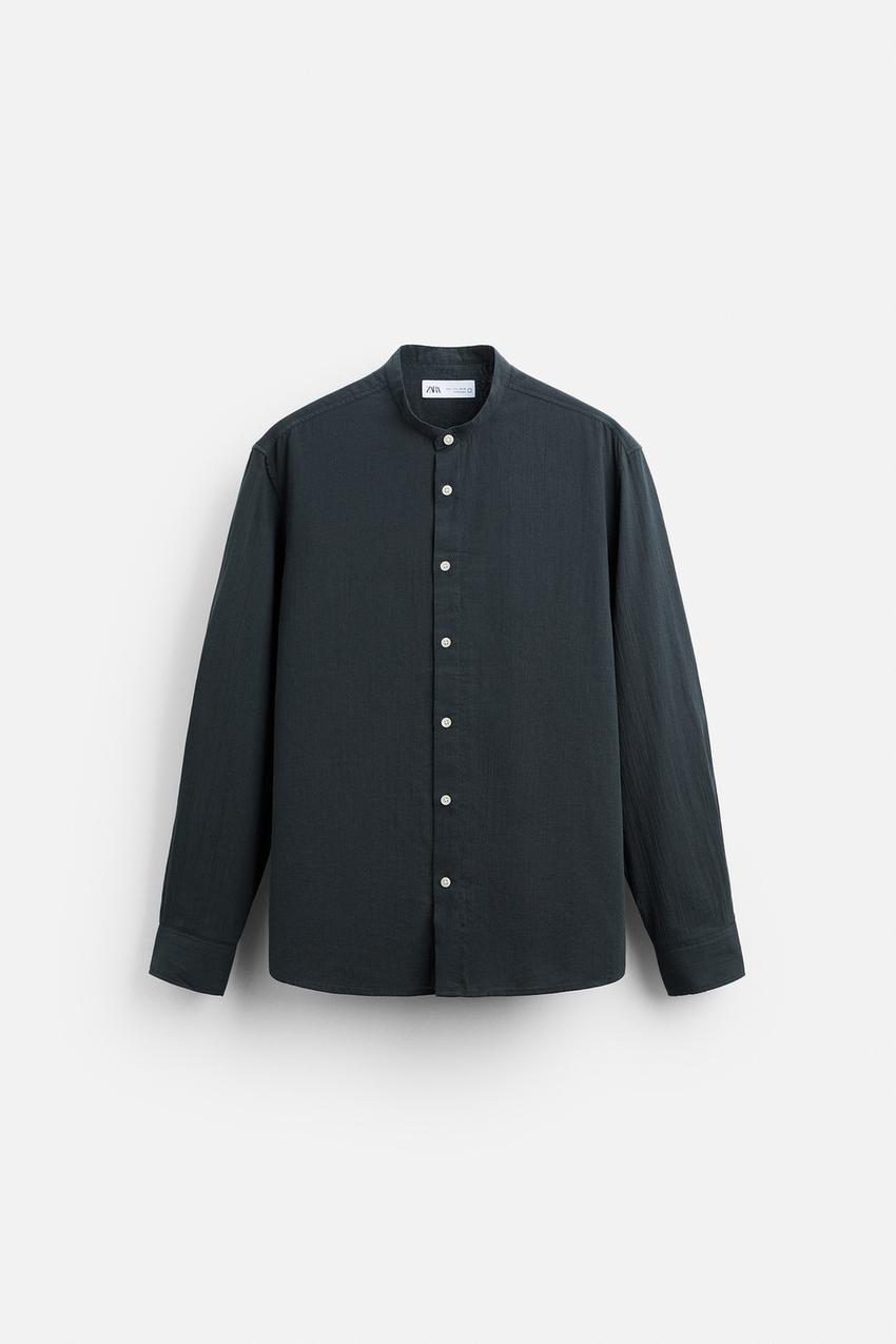 ZARA CREASED-EFFECT COTTON SHIRT IN DARK GREY