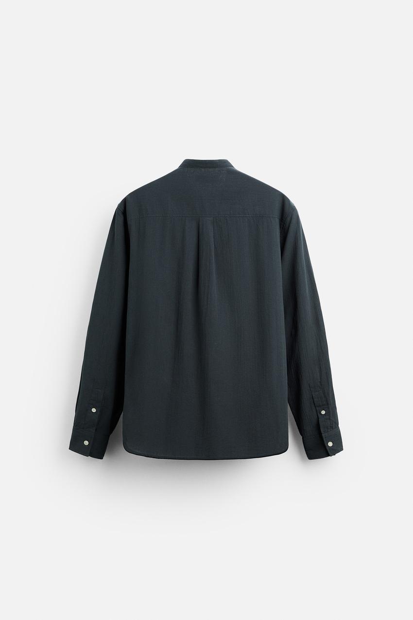ZARA CREASED-EFFECT COTTON SHIRT IN DARK GREY