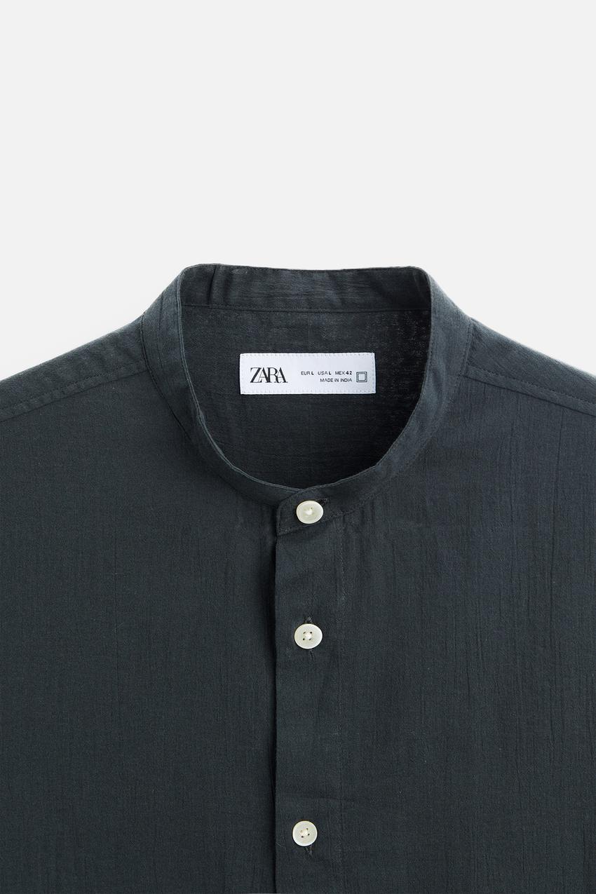 ZARA CREASED-EFFECT COTTON SHIRT IN DARK GREY