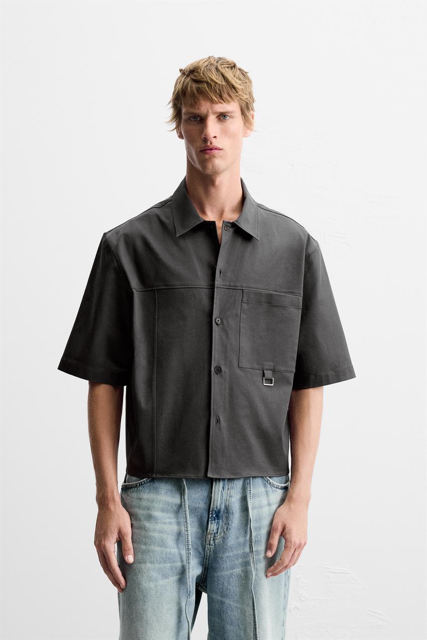 ZARA BOXY FIT OVERSHIRT WITH POCKET IN ANTHRACITE GREY