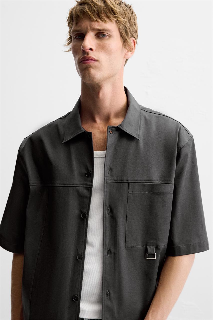 ZARA BOXY FIT OVERSHIRT WITH POCKET IN ANTHRACITE GREY