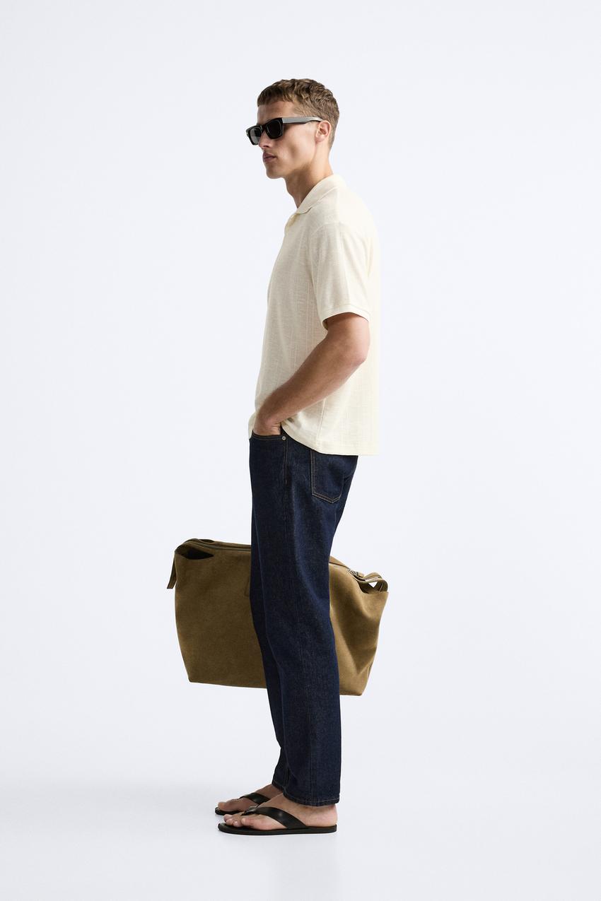 ZARA OPEN NECK VERTICAL TEXTURED POLO SHIRT