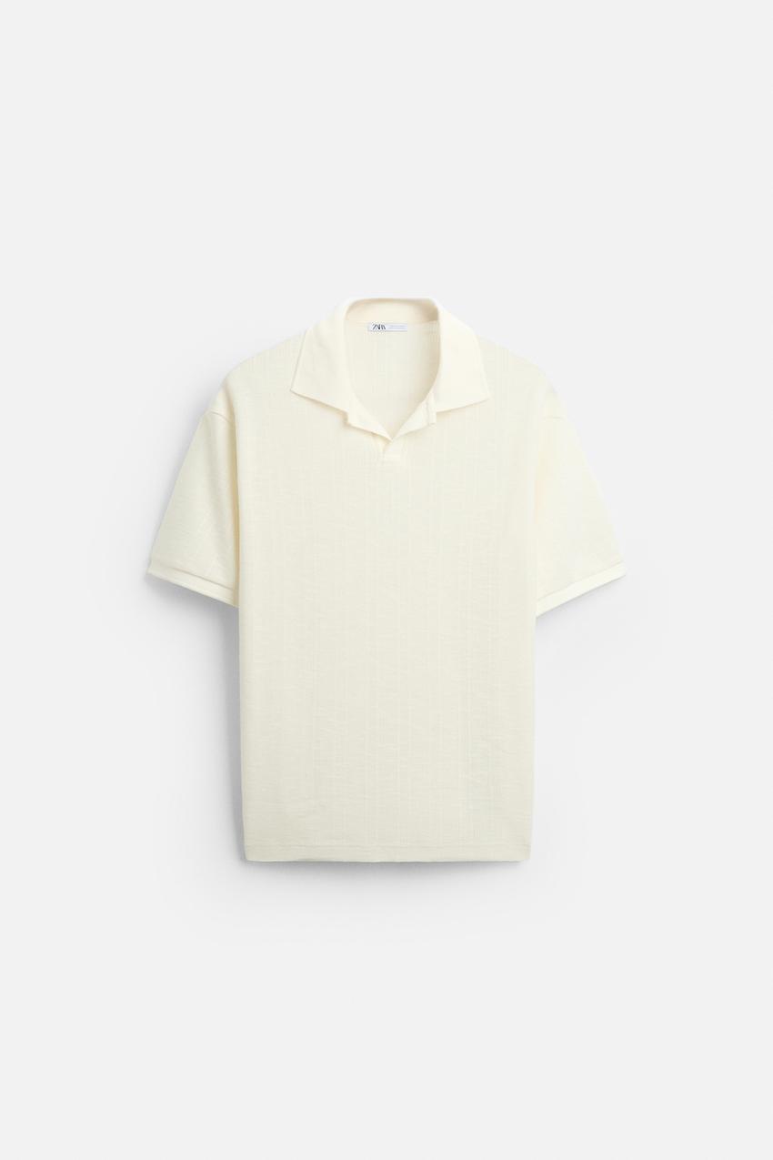 ZARA OPEN NECK VERTICAL TEXTURED POLO SHIRT