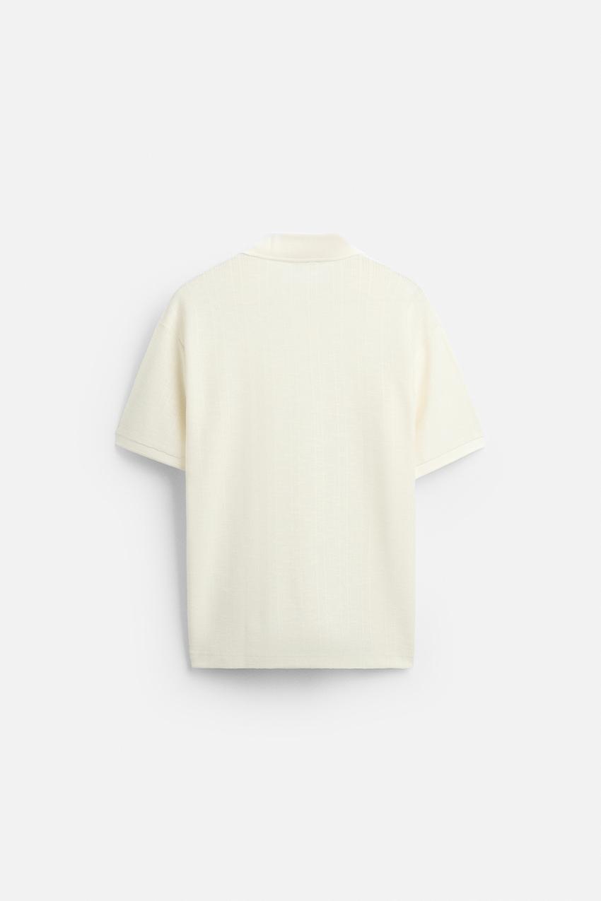 ZARA OPEN NECK VERTICAL TEXTURED POLO SHIRT
