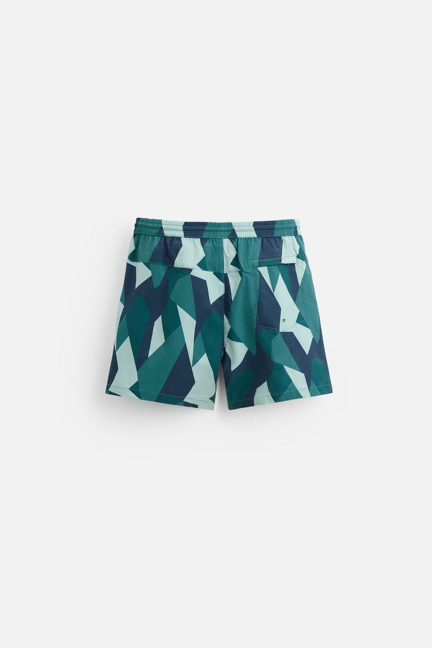 ZARA ABSTRACT PRINT SWIM SHORT IN DUCK GREEN