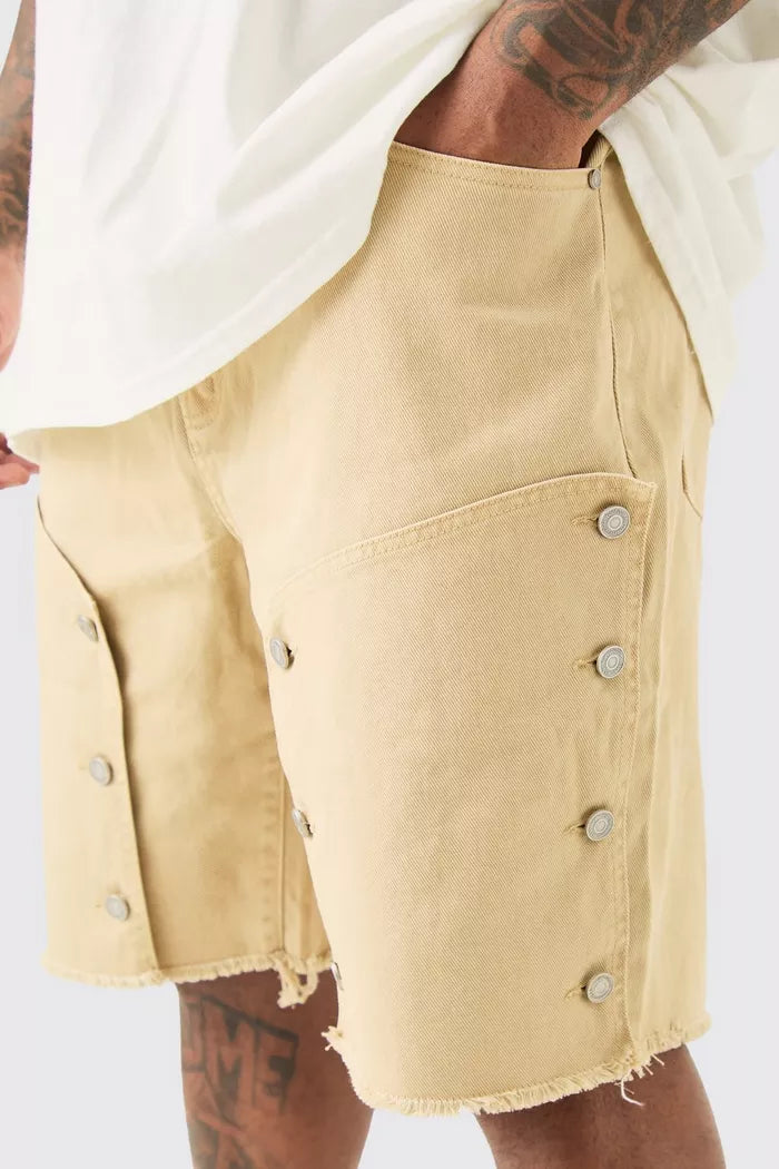 Boohoo tall fixed waist washed twill carpenter relaxed short taupe