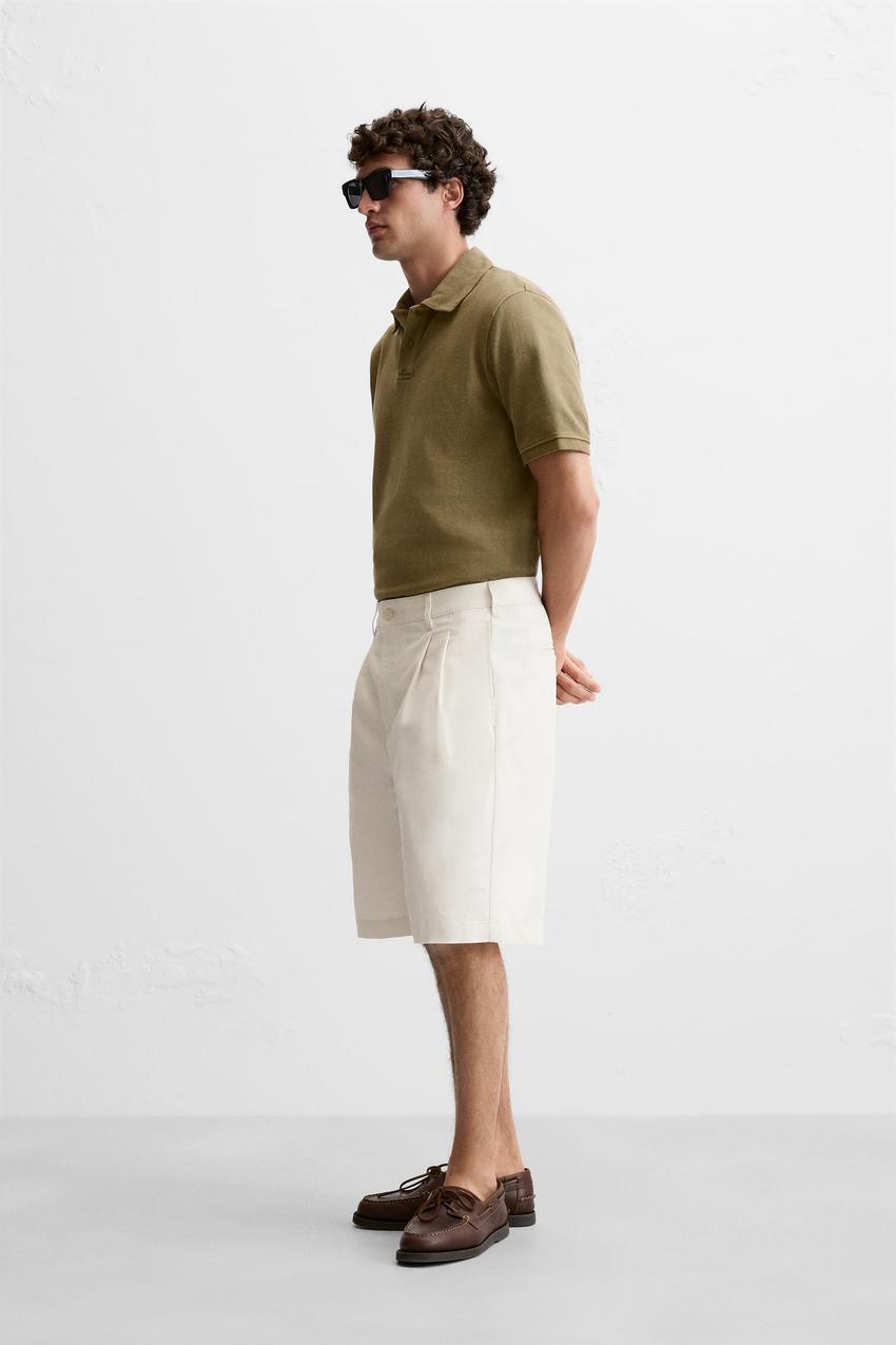 ZARA TEXTURED PIQUÉ POLO SHIRT IN WASHED GREEN