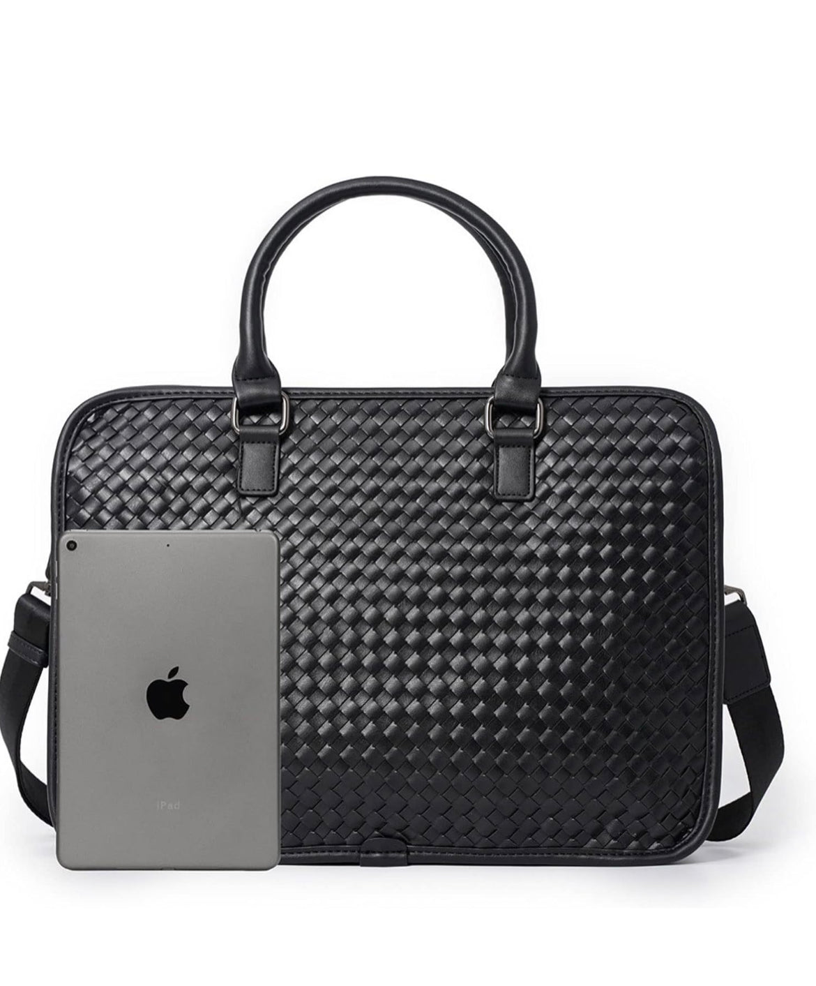Woven leather business laptop bag